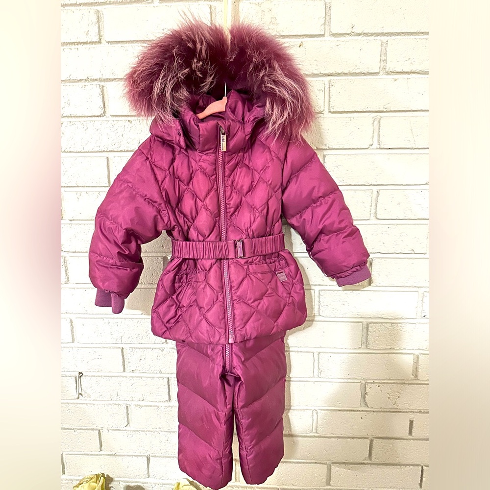 add purple toddler snowsuit - separate jacket and snow pants. Size 2T-3T